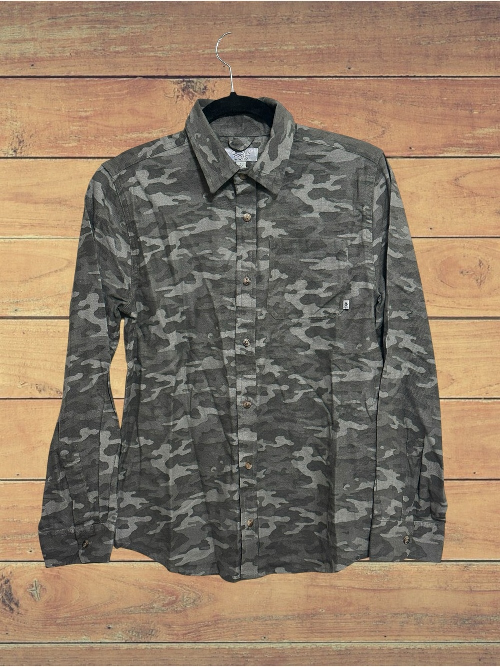 Ocean + Coast. Long-Sleeve Camo Button-Down Shirt - Gray Camouflage